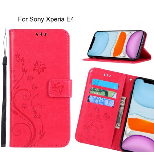 Sony Xperia E4 Case Embossed Butterfly Wallet Leather Cover