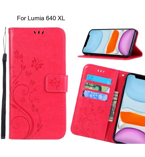 Lumia 640 Xl Case Embossed Butterfly Wallet Leather Cover - Red