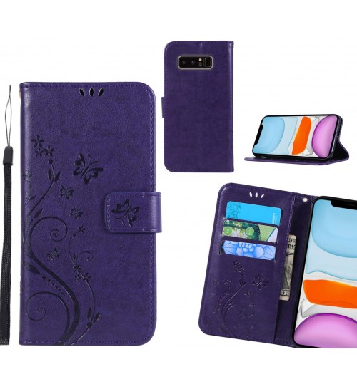 Galaxy Note 8 Case Embossed Butterfly Wallet Leather Cover - Purple