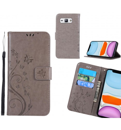 Galaxy J1 Ace Case Embossed Butterfly Wallet Leather Cover - Grey