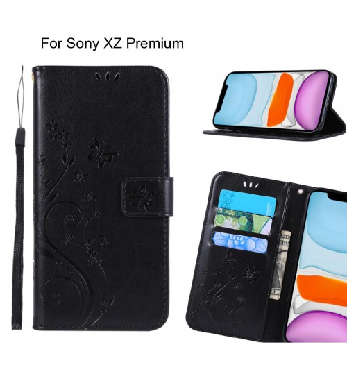Sony XZ Premium Case Embossed Butterfly Wallet Leather Cover