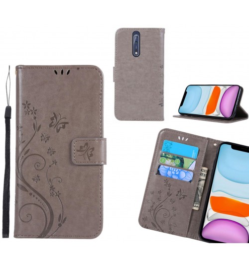 Nokia 8 Case Embossed Butterfly Wallet Leather Cover - Grey