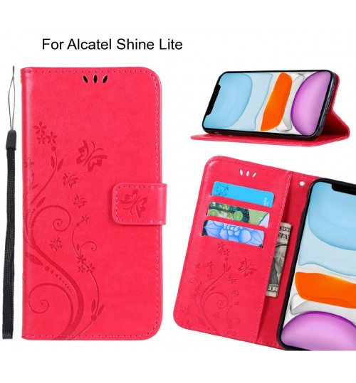 Alcatel Shine Lite Case Embossed Butterfly Wallet Leather Cover - Red