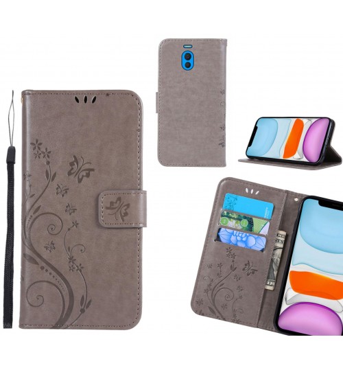 Meizu M6 Note Case Embossed Butterfly Wallet Leather Cover - Grey