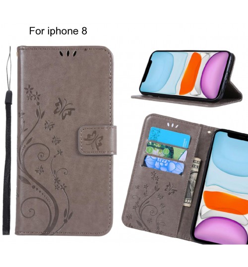 Iphone 8 Case Embossed Butterfly Wallet Leather Cover - Grey