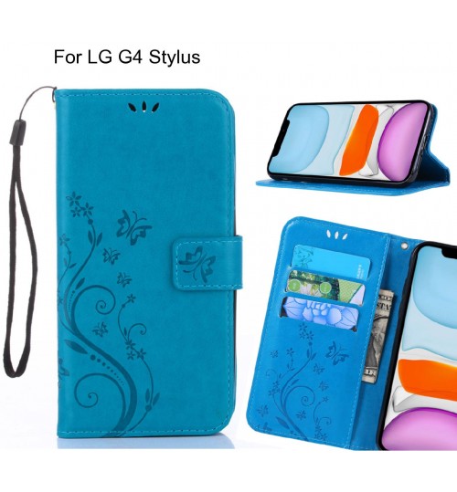 Lg G4 Stylus Case Embossed Butterfly Wallet Leather Cover - Blue
