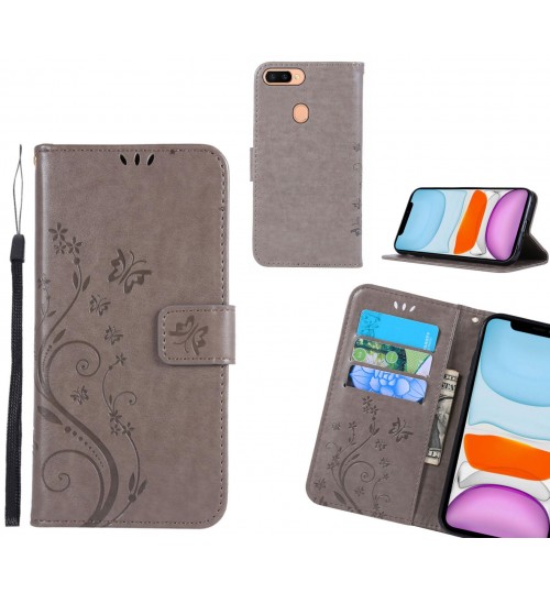 Oppo R11s Plus Case Embossed Butterfly Wallet Leather Cover - Grey