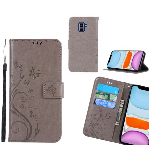 Galaxy A8 Plus (2018) Case Embossed Butterfly Wallet Leather Cover - Grey