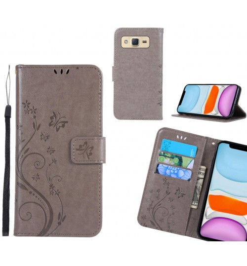 Galaxy J2 Case Embossed Butterfly Wallet Leather Cover - Grey