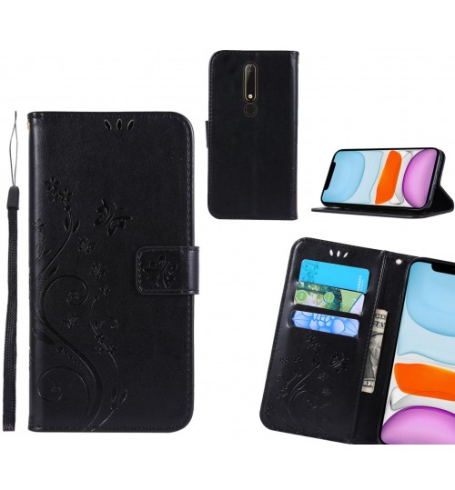 Nokia 6.1 Case Embossed Butterfly Wallet Leather Cover
