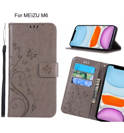 Meizu M6 Case Embossed Butterfly Wallet Leather Cover - Grey