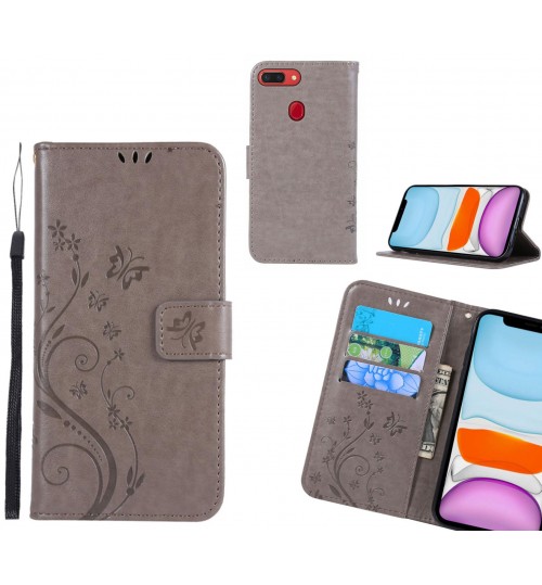 Oppo R15 Pro Case Embossed Butterfly Wallet Leather Cover - Grey