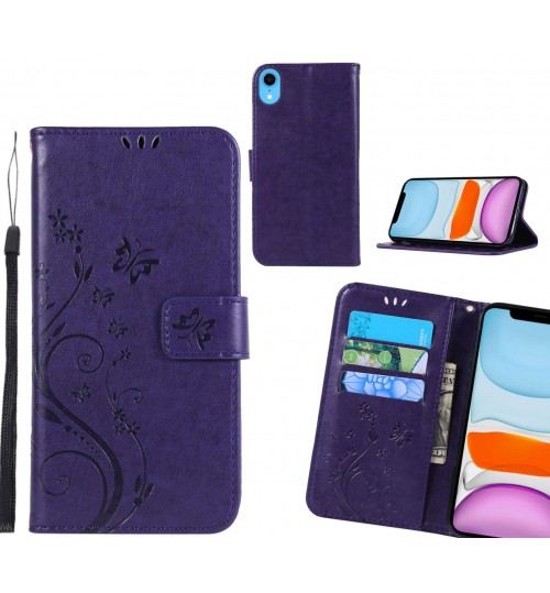 Iphone Xr Case Embossed Butterfly Wallet Leather Cover - Purple