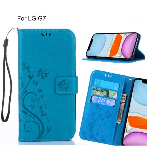LG G7 Case Embossed Butterfly Wallet Leather Cover