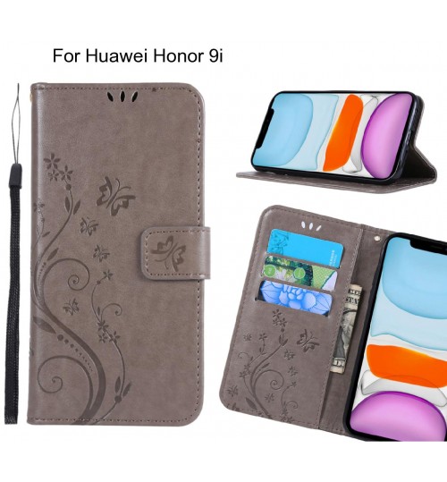 Huawei Honor 9i Case Embossed Butterfly Wallet Leather Cover - Grey