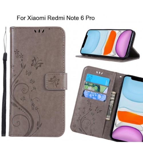 Xiaomi Redmi Note 6 Pro Case Embossed Butterfly Wallet Leather Cover - Grey