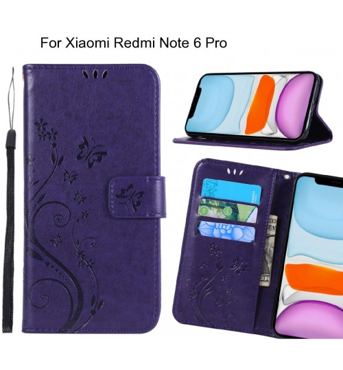 Xiaomi Redmi Note 6 Pro Case Embossed Butterfly Wallet Leather Cover - Purple