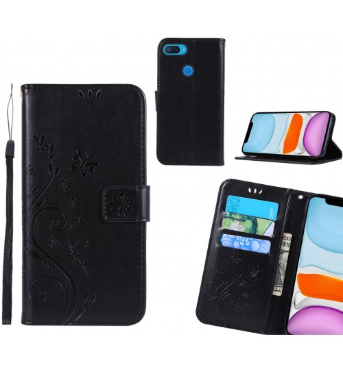 Xiaomi Mi 8 Lite Case Embossed Butterfly Wallet Leather Cover - Black