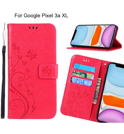 Google Pixel 3a Xl Case Embossed Butterfly Wallet Leather Cover - Red