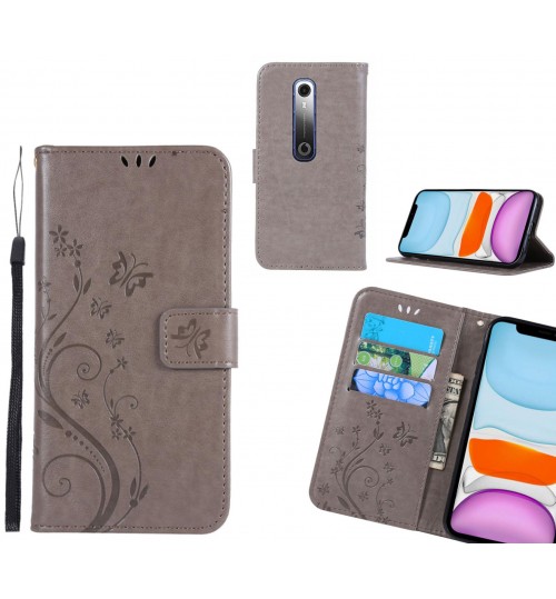 Vodafone N10 Case Embossed Butterfly Wallet Leather Cover - Grey