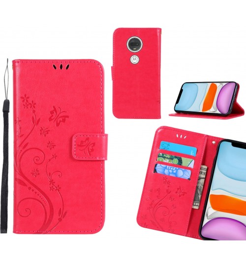 Moto G7 Case Embossed Butterfly Wallet Leather Cover - Red