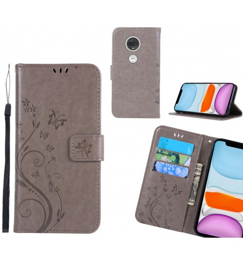 Moto G7 Case Embossed Butterfly Wallet Leather Cover - Grey