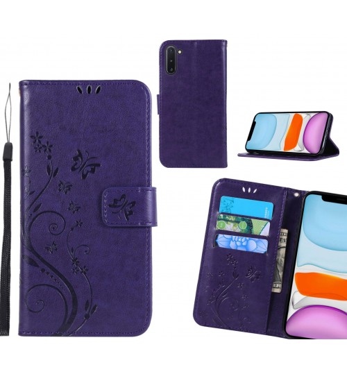 Samsung Galaxy Note 10 Case Embossed Butterfly Wallet Leather Cover - Purple