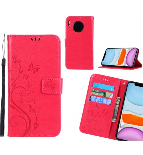 Huawei Mate 30 Case Embossed Butterfly Wallet Leather Cover - Red