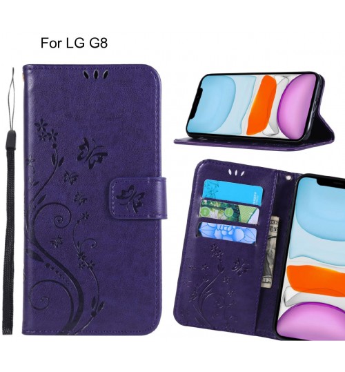 Lg G8 Case Embossed Butterfly Wallet Leather Cover - Purple