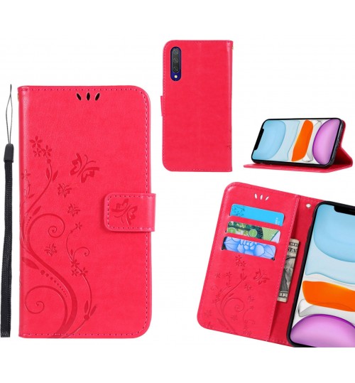 Xiaomi Mi 9 Lite Case Embossed Butterfly Wallet Leather Cover - Red