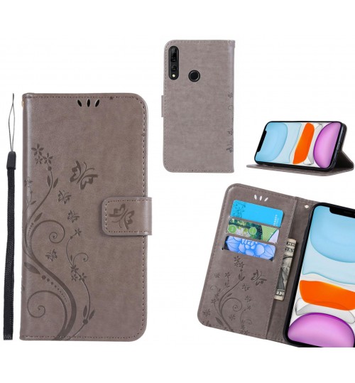 Huawei Y9 Prime 2019 Case Embossed Butterfly Wallet Leather Cover - Grey