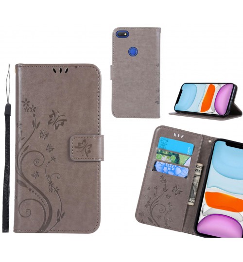 Alcatel 1v Case Embossed Butterfly Wallet Leather Cover - Grey