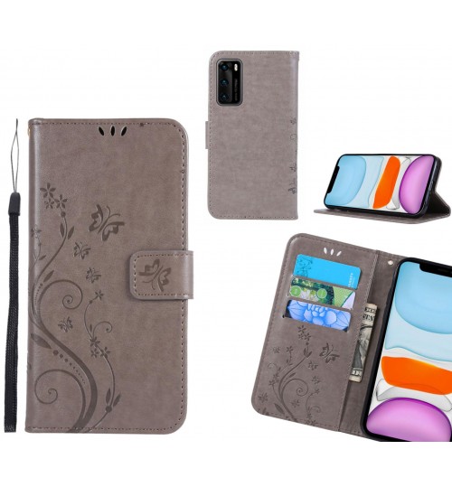 Huawei P40 Case Embossed Butterfly Wallet Leather Cover