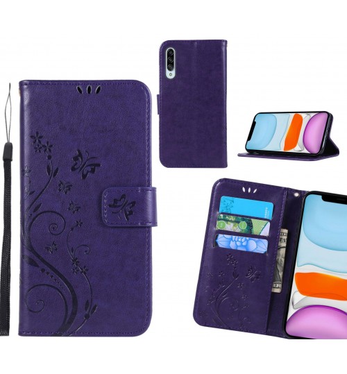 Samsung Galaxy A90 Case Embossed Butterfly Wallet Leather Cover - Purple