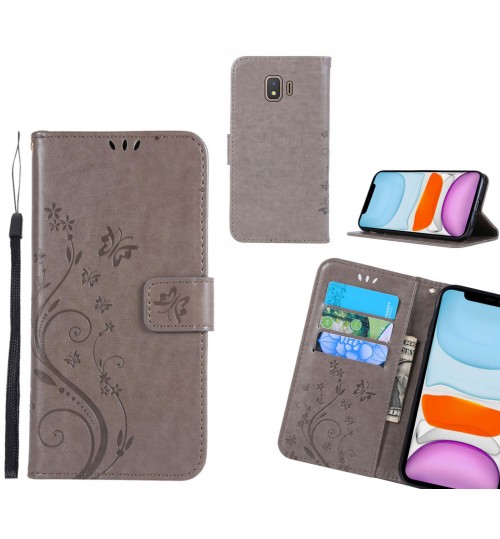 Galaxy J2 Core Case Embossed Butterfly Wallet Leather Cover - Grey