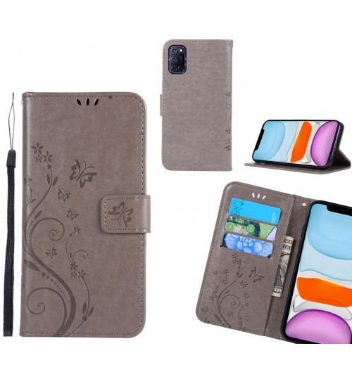 Oppo A72 Case Embossed Butterfly Wallet Leather Cover - Grey