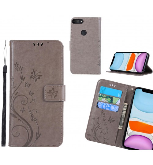 Alcatel 1s Case Embossed Butterfly Wallet Leather Cover - Grey
