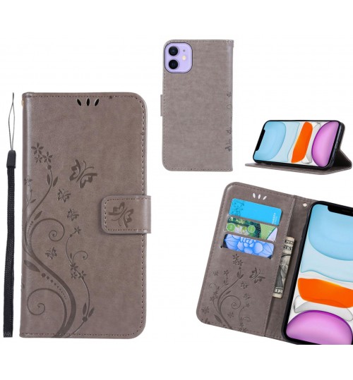 Iphone 12 Mini Case Embossed Butterfly Wallet Leather Cover - Grey