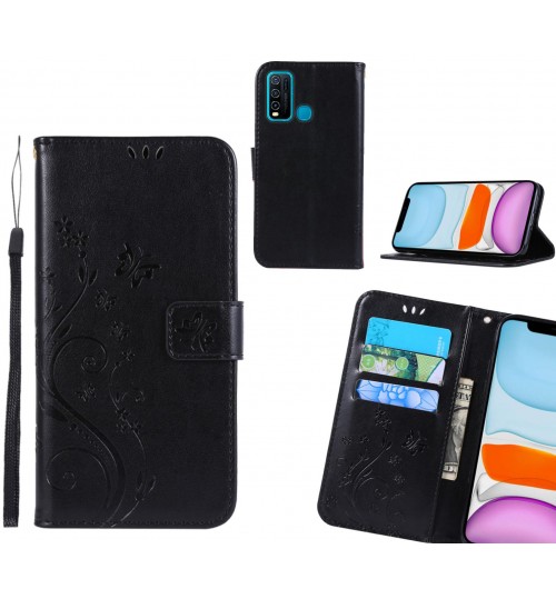 Vivo Y30 Case Embossed Butterfly Wallet Leather Cover - Black