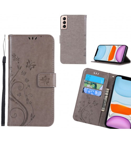 Galaxy S21 Plus Case Embossed Butterfly Wallet Leather Cover - Grey