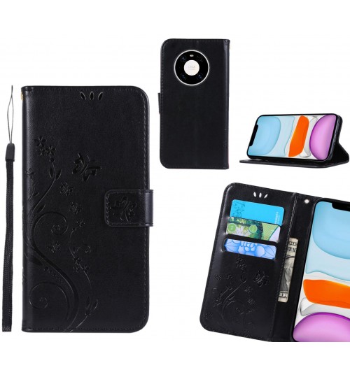 Huawei Mate 40 Pro Case Embossed Butterfly Wallet Leather Cover - Black