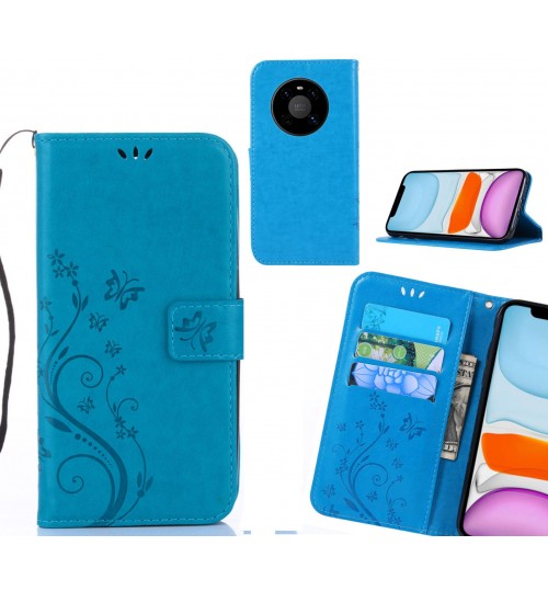 Huawei Mate 40 Case Embossed Butterfly Wallet Leather Cover - Blue