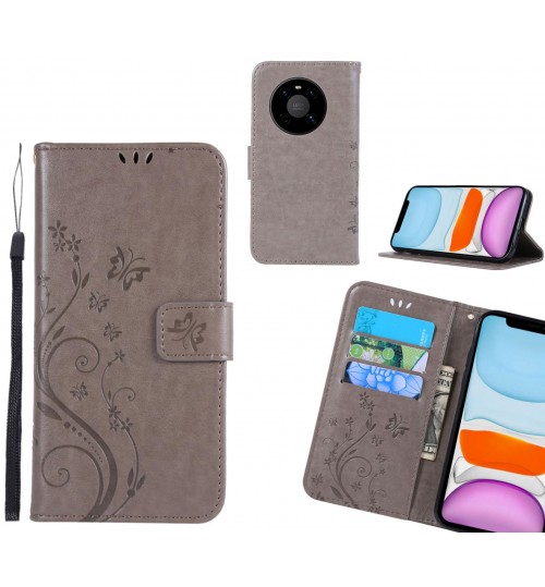 Huawei Mate 40 Case Embossed Butterfly Wallet Leather Cover - Grey