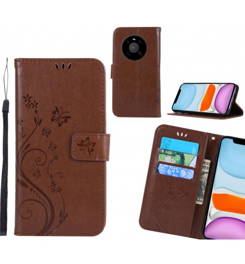 Huawei Mate 40 Case Embossed Butterfly Wallet Leather Cover - Brown