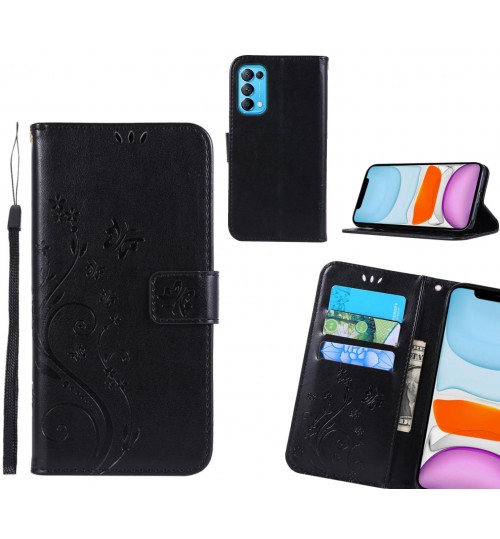 Oppo Find X3 Lite Case Embossed Butterfly Wallet Leather Cover - Black