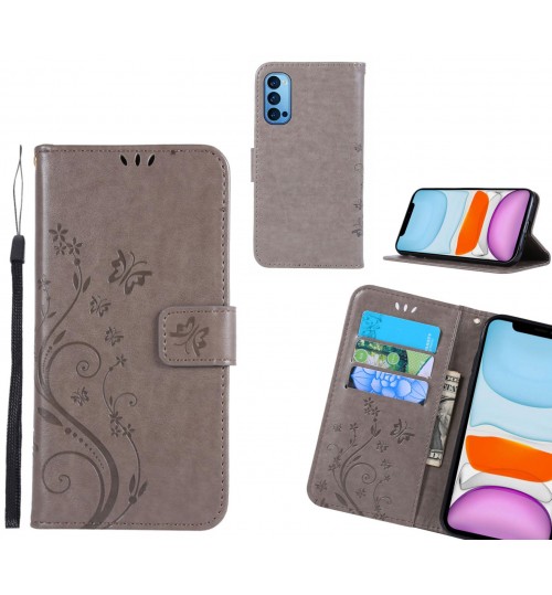 Oppo Reno 4 Pro Case Embossed Butterfly Wallet Leather Cover - Grey