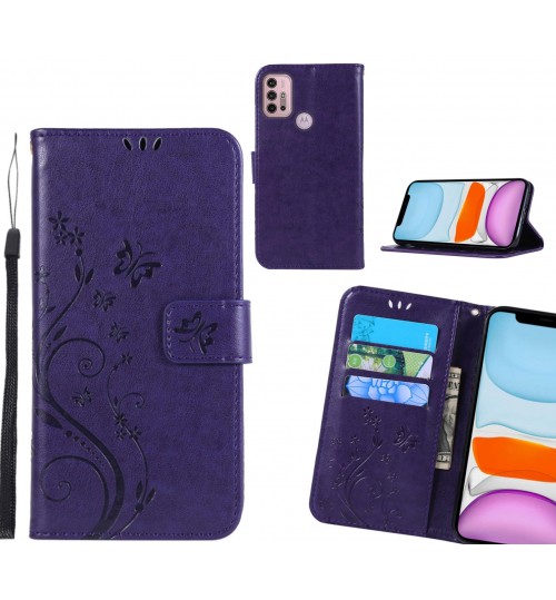 Moto G30 Case Embossed Butterfly Wallet Leather Cover - Purple
