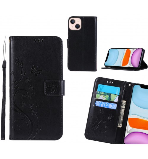 Iphone 13 Mini Case Embossed Butterfly Wallet Leather Cover - Black