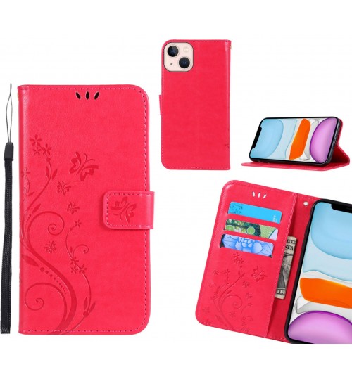 Iphone 13 Mini Case Embossed Butterfly Wallet Leather Cover - Red