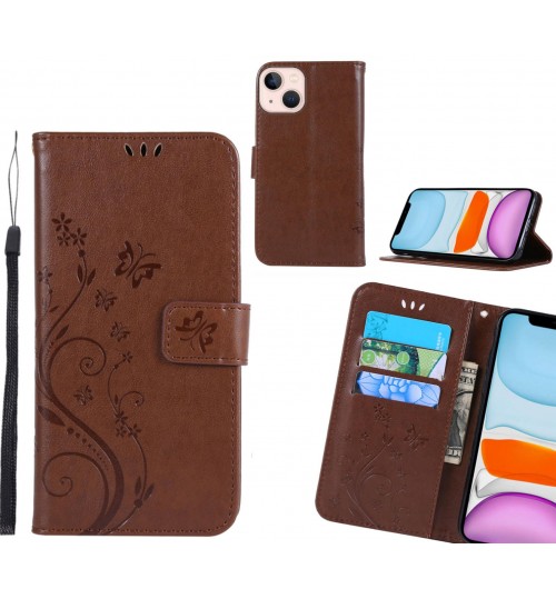 iPhone 13 Mini Case Embossed Butterfly Wallet Leather Cover